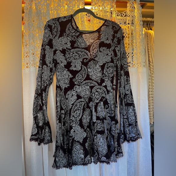 Free People: Bell Sleeve Mini Dress: Deep Purple Maroon - Picture 1 of 4